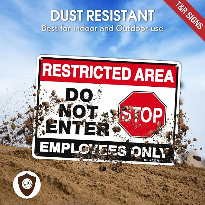 T&R Restricted Area Do Not Enter, Employees Only Sign - 2 Pack - 10 x 7 Inches Rust Free .040 Aluminum - UV Protected, Waterproof, Weatherproof and Fade Resistant - 4 Pre-drilled Holes