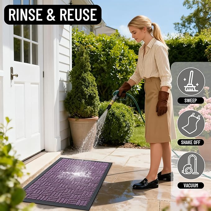 OLANLY Front Door Mat Outside Entrance 35x23, Absorbent, Heavy Duty Sturdy Natural Rubber Doormat Indoor Outdoor, Non-Slip, Stain and Fade Resistant, Low Profile Floor Mat for Entryway, Violet