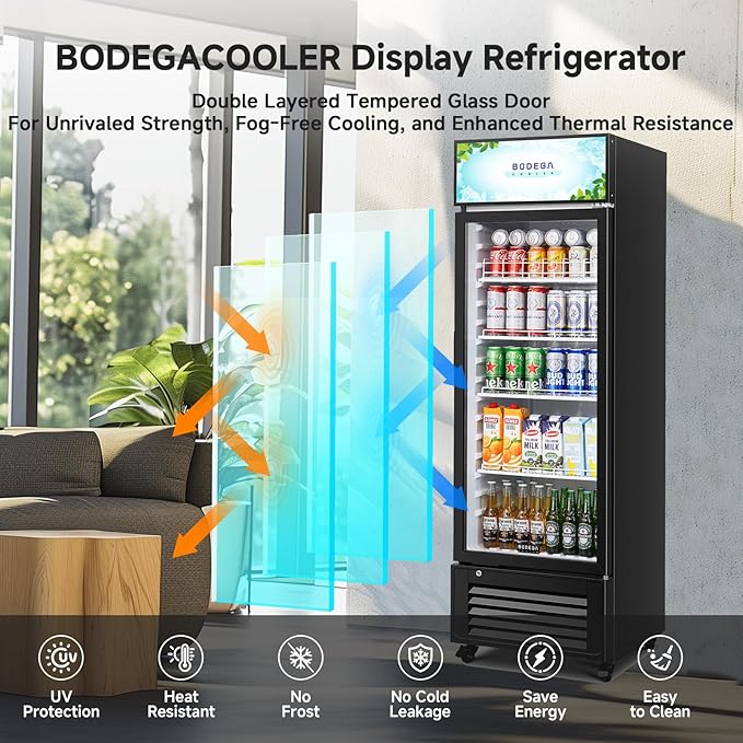 BODEGACOOLER Beverage Refrigerator, 321L/339 Qt Commercial Refrigerator For Kitchen, Home,Office and Garage, 300 Cans & 160 Bottles Display Refrigerator For Beer,Soda, Bar Cooler with Soft LED Light.