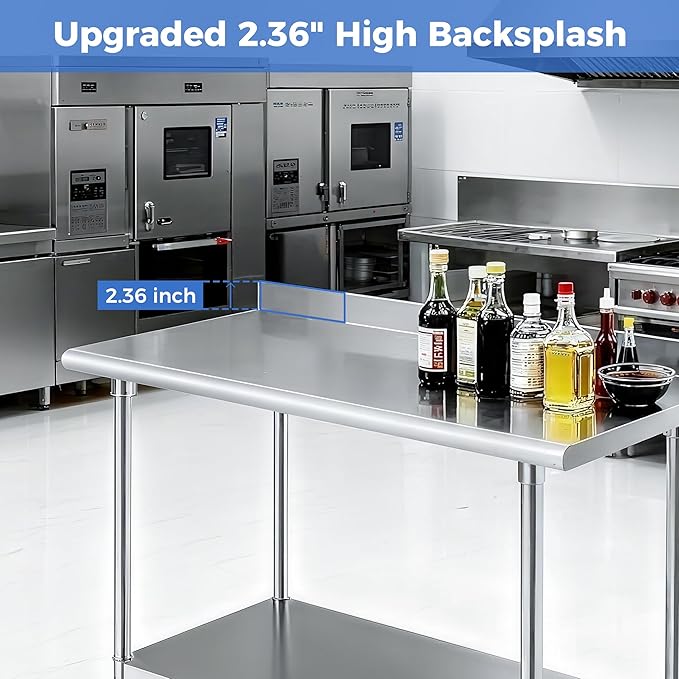 OSTBA Stainless Steel Table for Prep & Work 24x36 Inches with Casters Wheels and Backsplash, NSF Metal Commercial Heavy Duty Table with Adjustable Undershelf for Restaurant Kitchen Home and Hotel