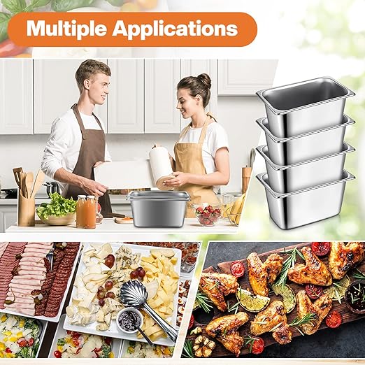Rtteri 22 Pcs 1/9 Size 4 Inch Deep Stainless Steel Hotel Pans Set: 16 Metal Buffet Steam Table Pans with 2 Tongs & 4 Spoons – Stackable & Anti Jam, Commercial Restaurant Catering Kitchen Food Prep