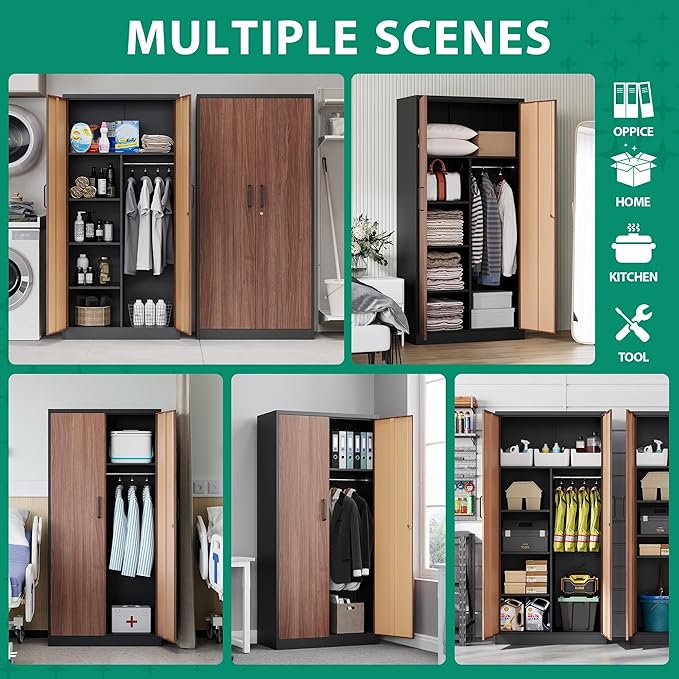 Letaya Metal Storage Cabinets,72'' Employee Lockers Steel Wardrobe with Lock Door for Office,Home,School,Gym,Fire Department,Hotel(Wood Grain Color)