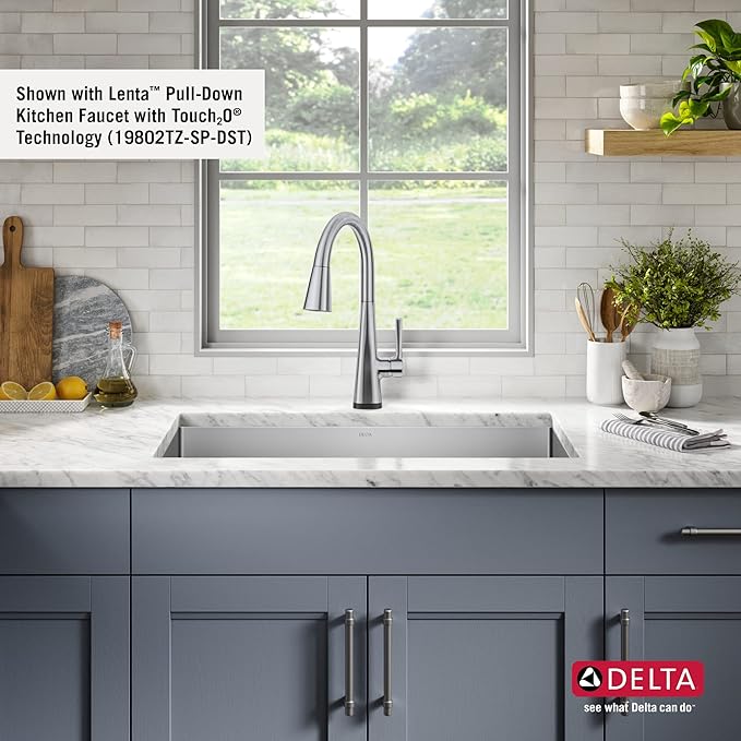 DELTA FAUCET Delta Lenta 30-inch Undermount 16 Gauge Stainless Steel Single Bowl Kitchen Sink with Accessories, 953034-30S-SS, Satin