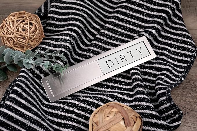 Stainless Steel Dishwasher Magnet Clean Dirty Sign - Premium Magnetic Signs That Say Clean/Dirty - Optional Sticker Adhesive for Non-Metal Surface Dish Washers - All Metal Minimalistic Style
