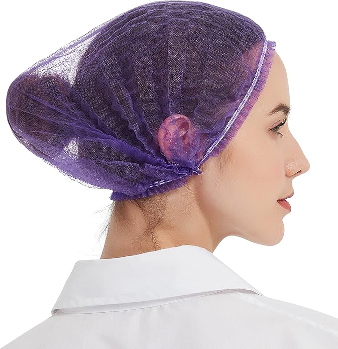 ProtectX Disposable Bouffant (Hair Net) Caps Hair Head Cover Nets 21” (Purple 100 pack)