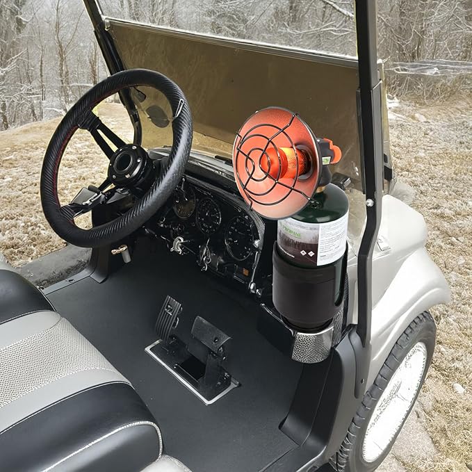 Golf Cart Cup Holder Adapter, Universal Expandable Golf Cart Heater Holder Compatible with 16 Oz/1 Lb Propane Tank and Most Golf Carts
