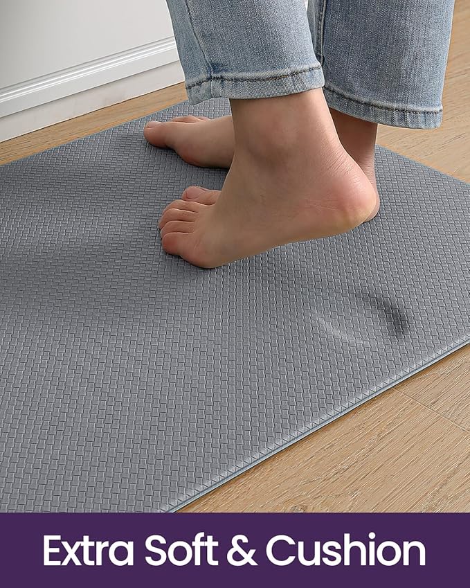 DEXI Kitchen Floor Mats Cushioned Anti Fatigue, 23x71, Large Wide Standing Runner Rug Waterproof, Comfort Memory Foam Padded for Front Sink Laundry, Grey