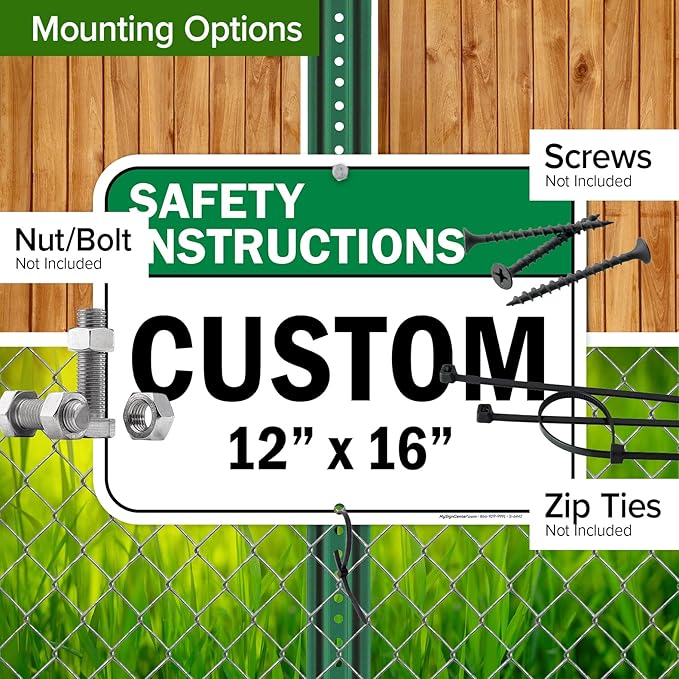 Custom Safety Instructions Sign, Ansi Sign, Osha Compliant, 12x16 Inches, Post Holes, Rust Free .040 Aluminum, Fade Resistant, Indoor/Outdoor Use, Made in USA by My Sign Center