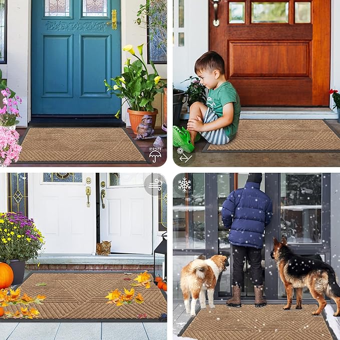 Smiry Front Door Mat Outside Entrance, Heavy Duty Sturdy Natural Rubber Doormat, Trap Dirt and Moisture, Easy Clean Low Profile Welcome Floor Mats for Indoor Outdoor Entry, 47x23 Inch, Coffee