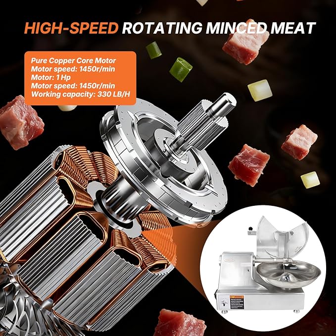 Hakka Commercial 10L Multifunction 18in Meat Bowl Cutter Mixer and Buffalo Chopper Food Processor Heavy Duty Meat Mixing Grindering Chopping Machine