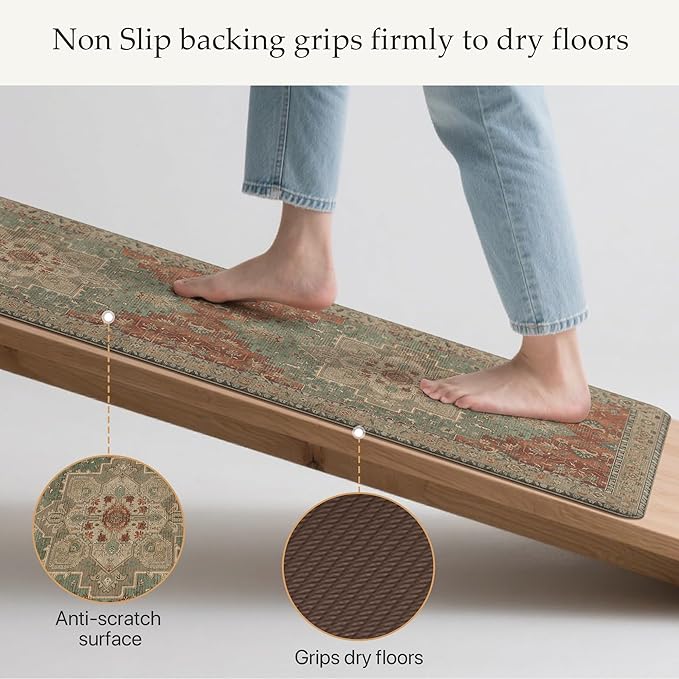 GENIMO Kitchen Mats for Floor 2PCs, Washable Anti Fatigue Mat for Cushioned, 23.6"x71"+20" x 32", Waterproof Kitchen Rugs, Non Slip Comfort Standing Mat Rug for Home, Sink, Laundry, Multi Color