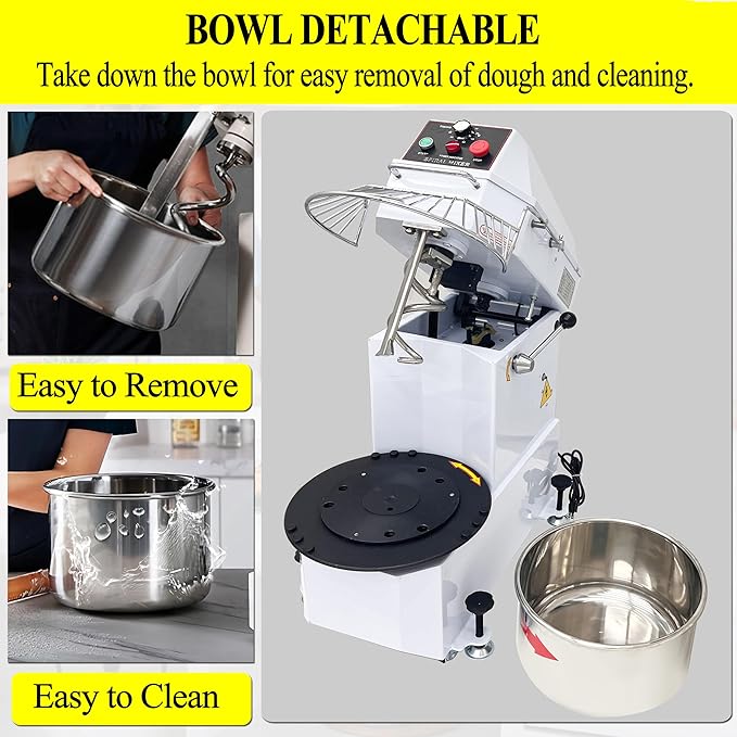 TECHTONGDA 20L Commercial Dough Mixer 110V Dual Rotating Dough Kneading Machine, Electric Food Mixer Machine with Detachable Stainless Steel Bowl and Safety Shield, for Restaurant Pizzeria