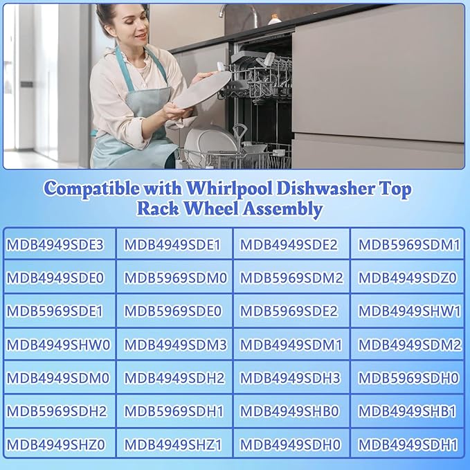 W10571738 Dishwasher Upper Dishrack Adjuster And Wheel Assembly Compatible with Whirlpool Maytag Dishwasher Top Rack Wheel Assembly Replacement Parts 3449627 PS11756470 WPW10571738 AP6023130 (1 Pack)