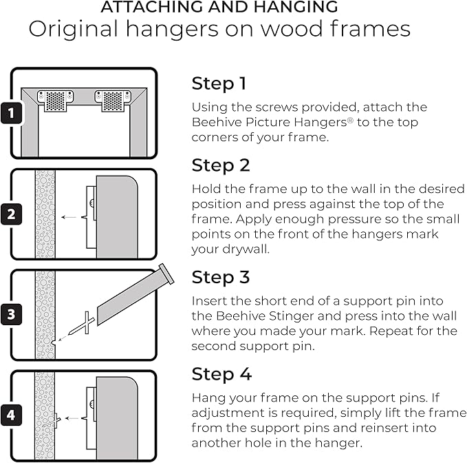 98 Pcs Picture Hanging Kit, The Ultimate Picture Hangers for Wood Frames and Canvases, for use on Drywall, Requires No Measuring or Moving Hardware to Hang Artwork, Hangs 12 Frames