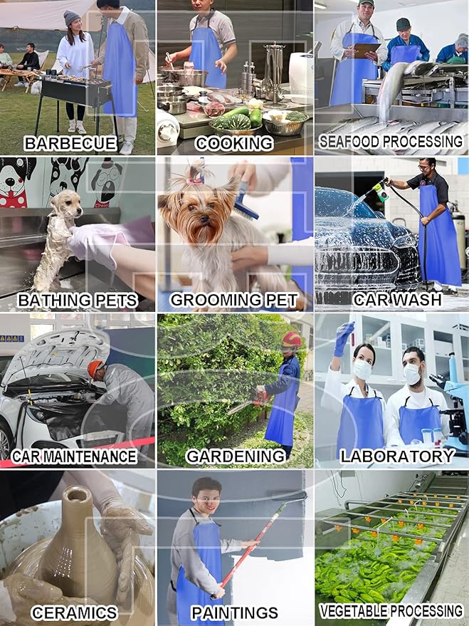 Chemical Resistant Vinyl Apron - Blue Plus Size Unisex PVC Aprons for Dishwashing,Dog Grooming,Gardening,Fish Cleaning,Lab Work（5 Pack）