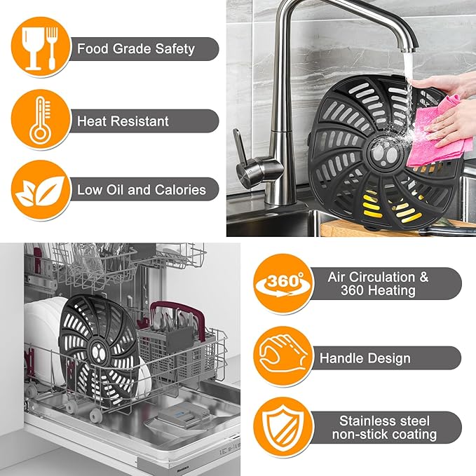 Air Fryer Accessories for Gourmia GAF798 GAF716 7QT Air Fryer, Food Grade Nonstick 8.97''*8.97'' Air Fryer Replacement Parts Rack Tray Grill Pan Grill Plate Crisper Plate, Dishwasher Safe