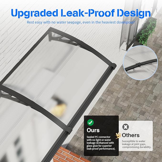 Awning for Door Entrance with Drainage Sink,32x40 Inch Awnings for Doors,Window Canopy Exterior with Plastic Steel Bracket,Polycarbonate Cover,UV,Rain,Snow Protection for House,Porch,Patio,Deck