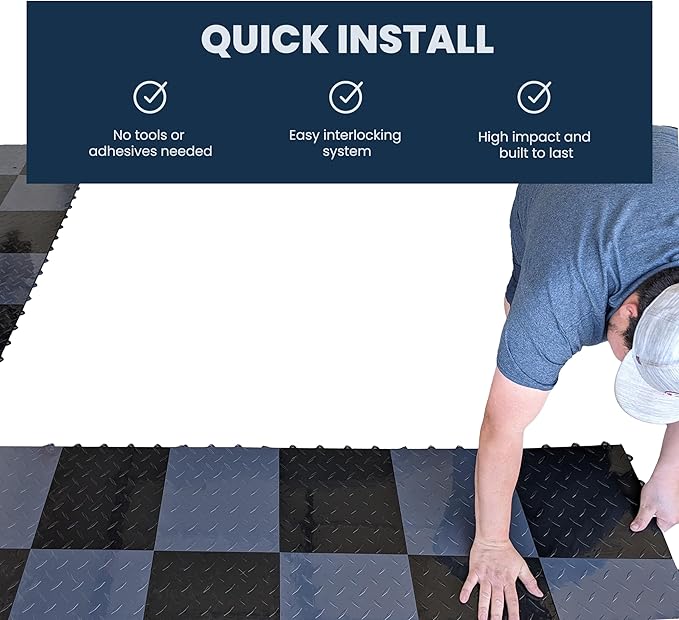FlooringInc's Nitro 12"x12" Snap-Together Garage Flooring Tiles, Non-Slip Interlocking Plastic Floor Mat, Coin Pattern, Shelby Blue, 12 Tiles, 12 Sq/Ft