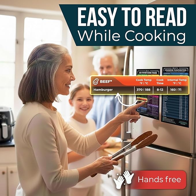 Cathy Yoder's Air Fryer Cheat Sheet Set, Air Fryer Accessories, AirFryer Cooking Guide Magnetic Cheat Sheet, AirFryer Cook Times Chart Magnet, Internal Food Temp for 80+ Popular Foods - Black