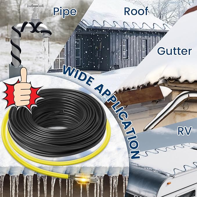 25 FT Heat Tape for Roof and Gutters, YeloDeer Gutter Heater Cable Heat Trace Cable for Snow De-Icing Ice Dam & Pipe Freeze Protection 7W/FT 120V