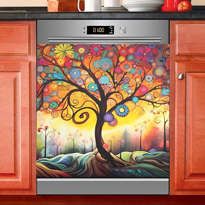 Abstract Tree Dishwasher Magnet Cover Sticker Magnetic Refrigerator Panel Front Door Fridge Microwave Decal