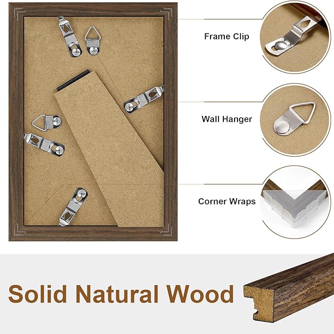 Vittanly 4x6 Picture Frame, Solid Wood Frame with Plexiglass, Includes 3.5x5 Mat, Wall Hanging or Tabletop for Photos, Home Decor, Brown, 1 Pack