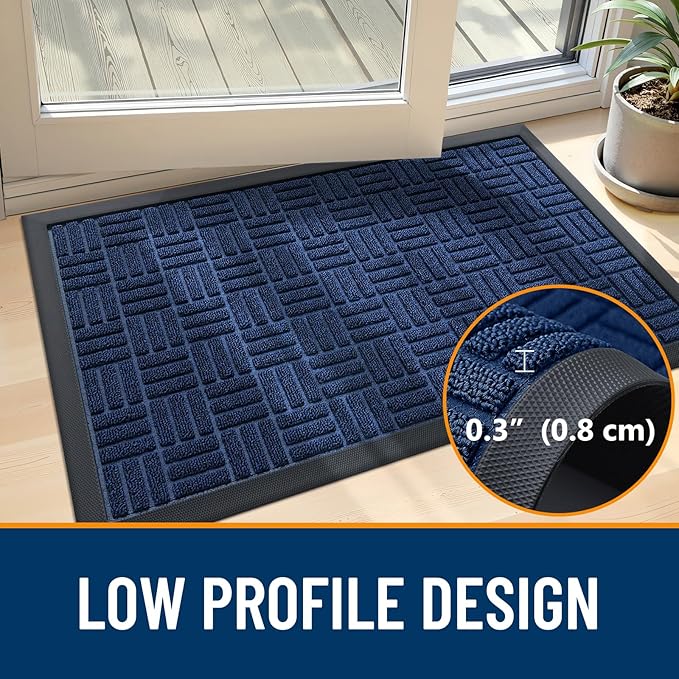OLANLY Front Door Mat Outside Entrance 59x23, Absorbent, Heavy Duty Sturdy Natural Rubber Doormat Indoor Outdoor, Non-Slip, Stain and Fade Resistant, Low Profile Floor Mat for Entryway, Navy Blue