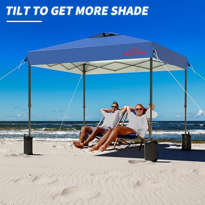 8x8 Pop Up Canopy, Easy Up Canopy Tent, Heavy Duty Tents for Parties, One Person Set Up Event Tent, Light Blue