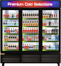 Commercial Refrigerator Display Fridge,63.5 Cu Ft Thre，Glass Door Merchandiser Drink Cooler with LED Light Adjustable Shelves,ETL Sanitation,Black,Wheels Not Includede