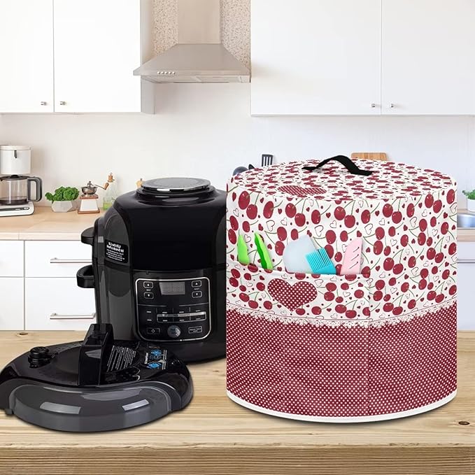 Flashideas Cherry Love Pressure Cooker Cover with Storage Pocket Compatible with 8 10 Quart Instant Pot, Durable Rice Cooker Air Fryer Accessories, Waterproof Kitchen Appliances Dust Cover