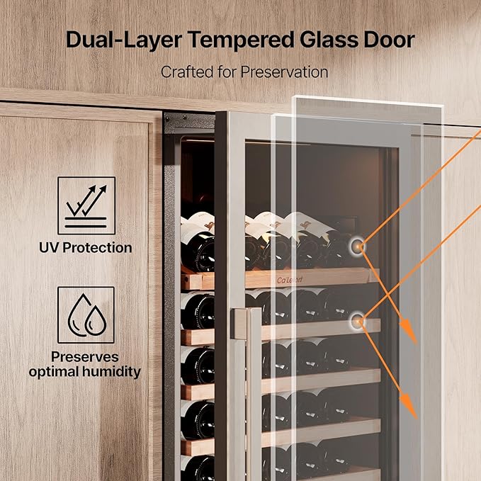 Ca'Lefort 24 Inch Wine Fridge - 177 Can & 77 Bottle Dual Zone Wine Cooler with Glass Door, 34-65°F Quiet Refrigerator with Bottom Drawer 3 LED Light Built-in for Home/Bar/Kitchen Right-Hinged Door