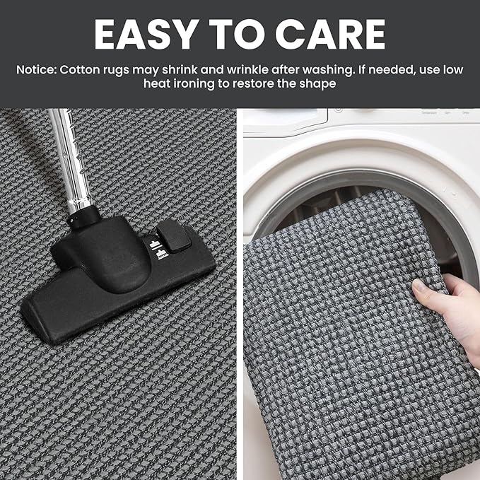 IOHOUZE Washable Area Rug 6x9 Non Slip Rubber Backed Rugs for Living Room, Dining Room Rugs Bedroom Rug, Woven Indoor Floor Carpet for Living Room Nursery Office, Dark Grey