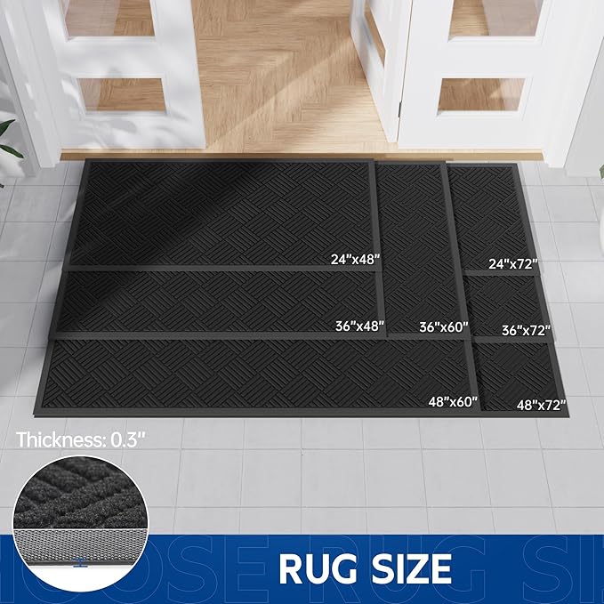 Durable Indoor Outdoor Door Mat, 4' x 5' Heavy Duty Front Door Mat for Entryway, Non-Slip Backing, Stain and Fade Resistant, Absorbent Commercial Floor Mat for High Traffic Area, Black