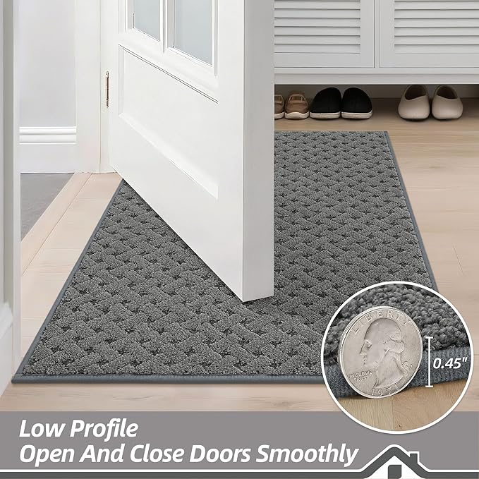 BEQHAUSE Dirt Trapper Door Mat Non-Slip Entryway Rugs Stain Resistant Absorbent Dog Doormats Woven-Look Washable Welcome Floor Doormat for Front Back Door, Muddy Wet Shoes & Paws, 24" x 36", Grey