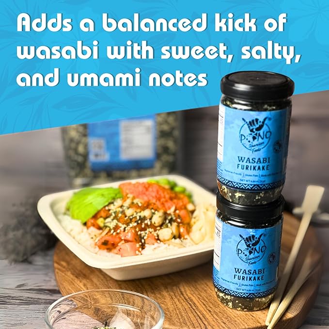 Pono Hawaiian WASABI NORI Furikake RiceSeasoning Premium Ingredients-Gluten-Free and Non-GMO-Multi Purpose Rice Seasoning–Free from Preservatives and Artificial Colors–Japanese Seasoning- 5 oz (142g)