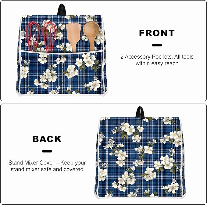 Stand mixer cover with handle and storage bag, reusable and washable, stylish retro floral design, keeps kitchen countertops clean and tidy (fits 6-8 quart mixers).