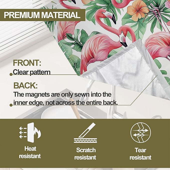 Pink Flamingo Magnetic Dishwasher Cover,Floral Plam Dishwasher Covers for The Front Magnetic Dishwasher Panel Decal Cover for Kitchen 23x26inch
