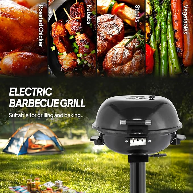 ROVSUN 1600W Vertical Electric Grill with Lid, Black 304 Stainless Steel Grill w/Detachable Pull-out Drip Tray, Double Layer Design, Portable & Removable, for Indoor and Outdoor Use