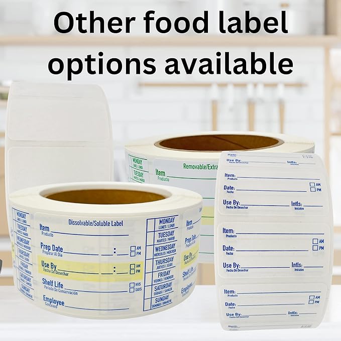 2x1 Dissolvable Food Labels, 250 Label Stickers, Bottle Labels for Storage Bins, Sticker Labels for Food containers, (250, Blue)