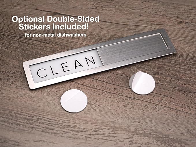 Stainless Steel Dishwasher Magnet Clean Dirty Sign - Premium Magnetic Sign That Says Clean/Dirty - Optional Adhesive for Non-Metal Surface Dish Washers - Modern Rustic Minimalistic Style