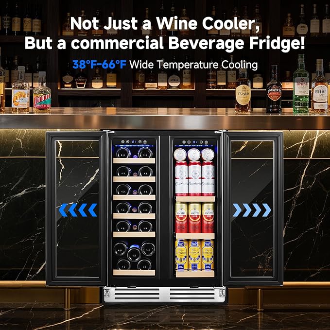 BODEGACOOLER Wine and Beverage Refrigerator, 24 Inch Under Counter Commercial Beverage Refrigerator, Large Capacity Back Bar Cooler With 2 Glass Doors,LED Lighting for Beer,Soda,Wine,4.1 Cu.Ft.,Black.