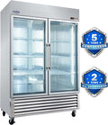 54" W Commercial Glass-Door Reach-In Refrigerator - Tempered Glass Double Door Fridge, 46 Cu.ft Capacity, 6 Adjustable Shelves, Auto Defrost, Digital thermostat control, LED Lighting