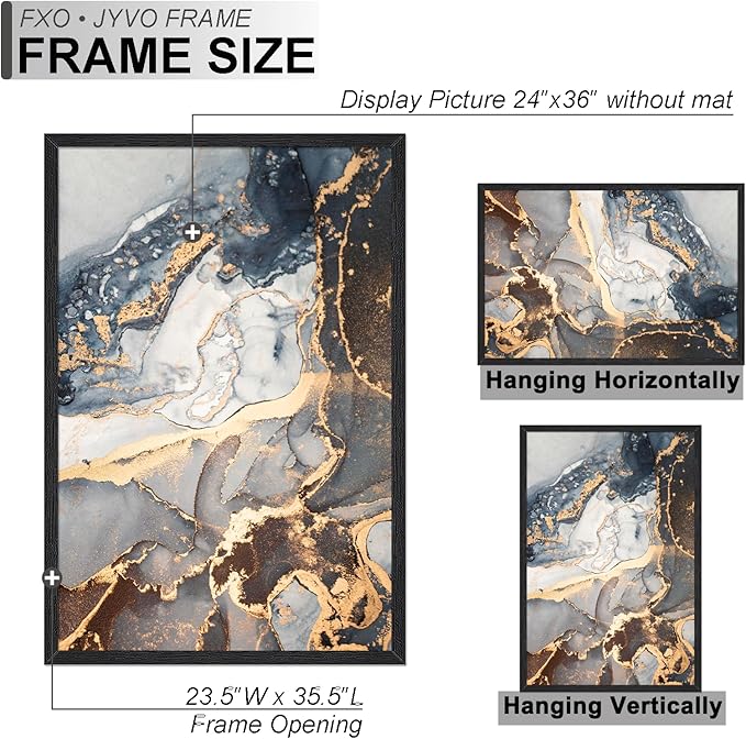 Engineered Wood 24 x 36 Frame Set of 2, Black Picture Frame for 24x36 Inch Poster Puzzle Photo, Light Weight 24by36 Poster Frame with Wood-grain for Wall - 2 Pack/Black/24 x36