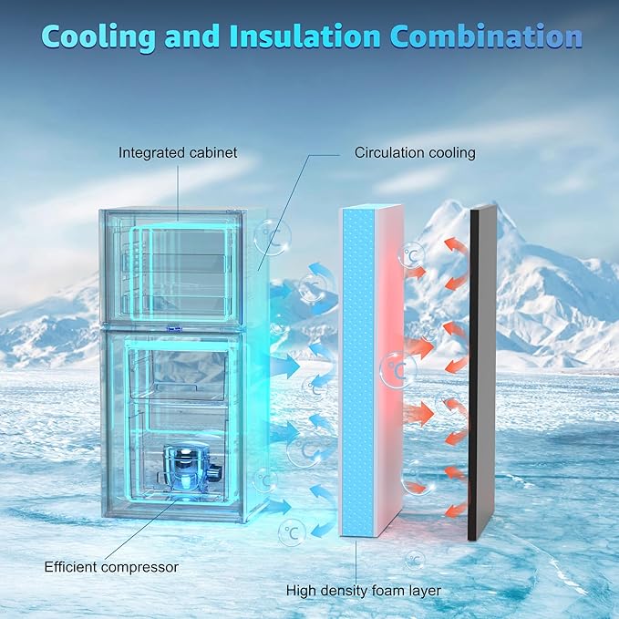 Mini Fridge with Freezer, 4.0 Cu. Ft. Double-Door Mini Refrigerator with 7-Level Adjustable Thermostat & Adjustable Glass Shelves, Compact Dorm Fridge 37 dB Low Noise for Bedroom, Apartment, Black