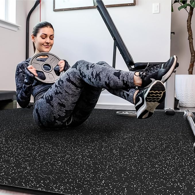 SUPERJARE 0.4'' Thick 12 Pcs 48 Sq Ft Rubber Top Exercise Equipment Mats, High Density EVA Foam Mats with Rubber Top, Interlocking Gym Flooring for Home Gym, Protective Workout Mat, Black/Grey