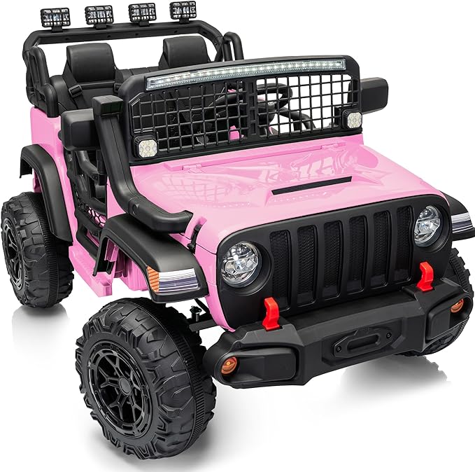 2 Seater Ride on Car Toy, 12V Electric Car for Kids 4-8 with Remote Control, Capacity 110 lb, LED Light - Light Pink