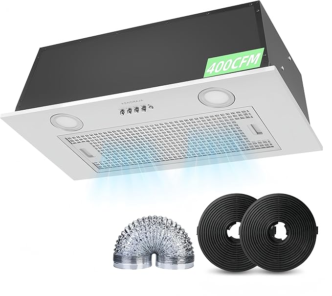 400CFM Range Hood Insert 23.6 inch |Build-In/Insert Stainless Steel Kitchen Vent Hood |3-Speed Controls with LED Lights| 6 Layers Grease Filters|Ducted/ductless Convertible