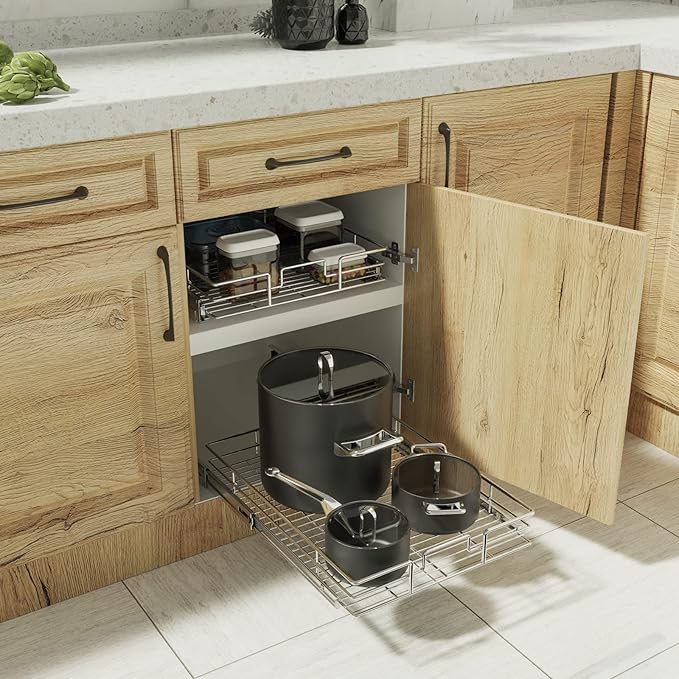 ROOMTEC Pull Out Cabinet Organizer, Cabinet Pull Out Shelves 7½" W x 21½" D, Heavy Duty Cabinet Drawers Slide Out Kitchen Cabinet Organizers Storage Shelf