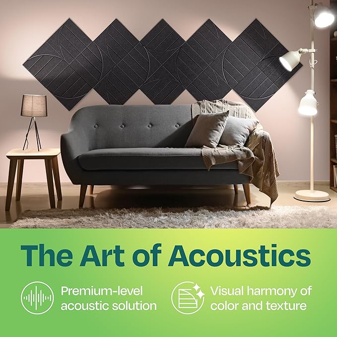 Acoustic Panels 12-Pack Soundproof Wall Panels 12"x12"x0.4" Decorative Sound Dampening for Your Home, Office, Studio, Bedroom & More with Unique ModuArc Carving [Dark Gray]