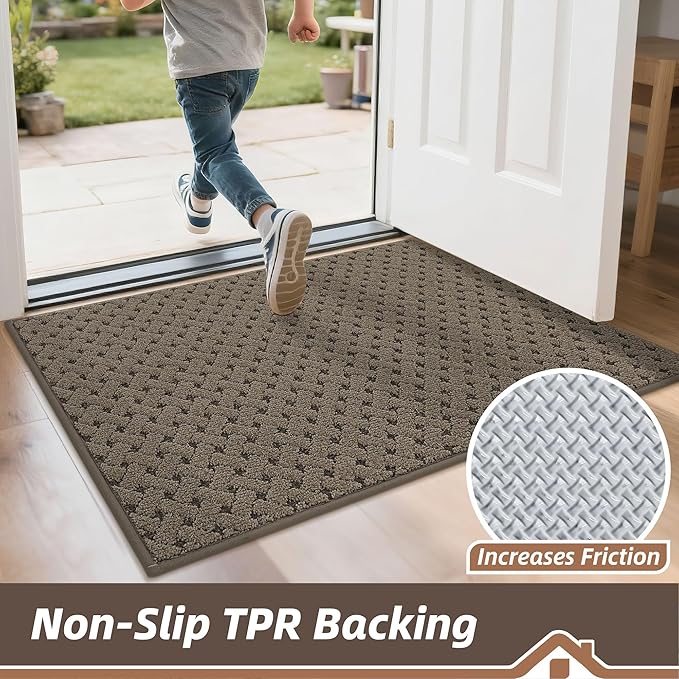 BEQHAUSE Dirt Trapper Door Mat Non-Slip Entryway Rugs Stain Resistant Absorbent Dog Doormats Woven-Look Washable Welcome Floor Doormat for Front Back Door, Muddy Wet Shoes & Paws, 24" x 36", Brown